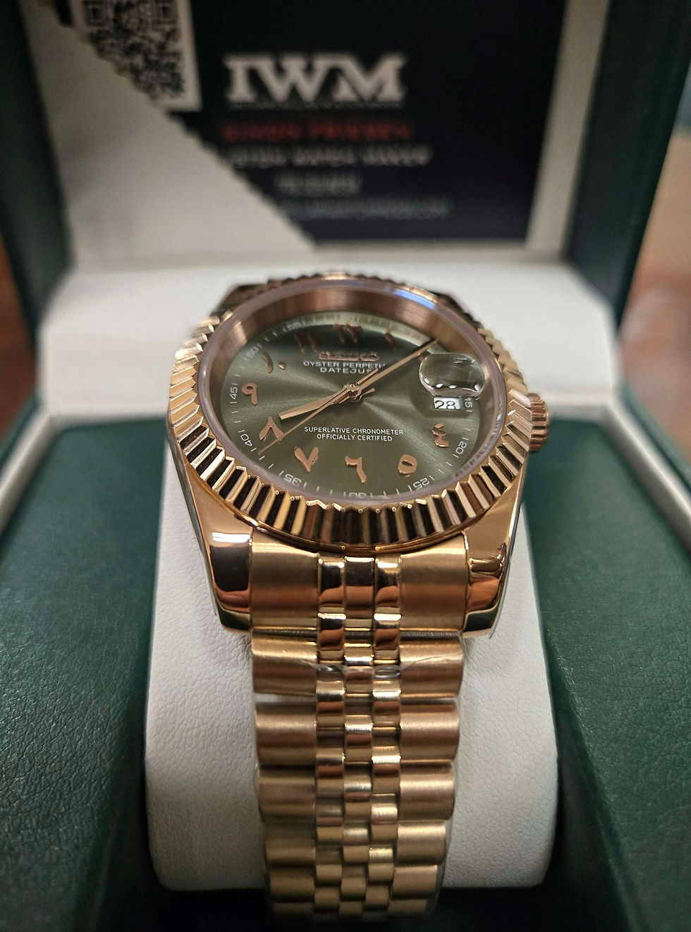 Thumbnail: 40mm rose gold olive green Arabic datejust 