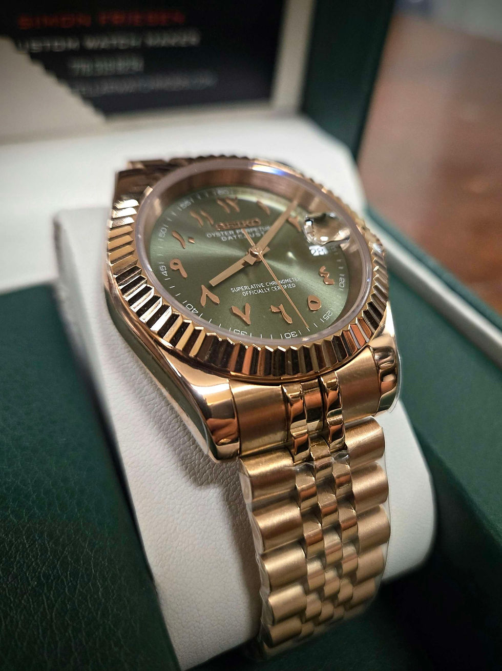 Thumbnail: 40mm rose gold olive green Arabic datejust 