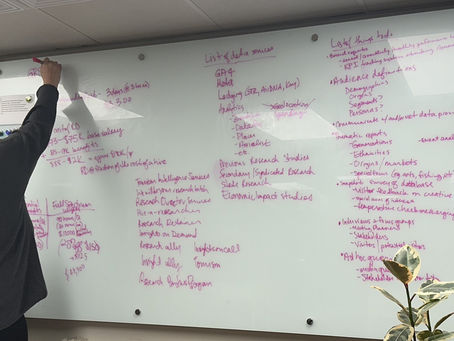 Shannon writing all the ideas for our Research Partner Program