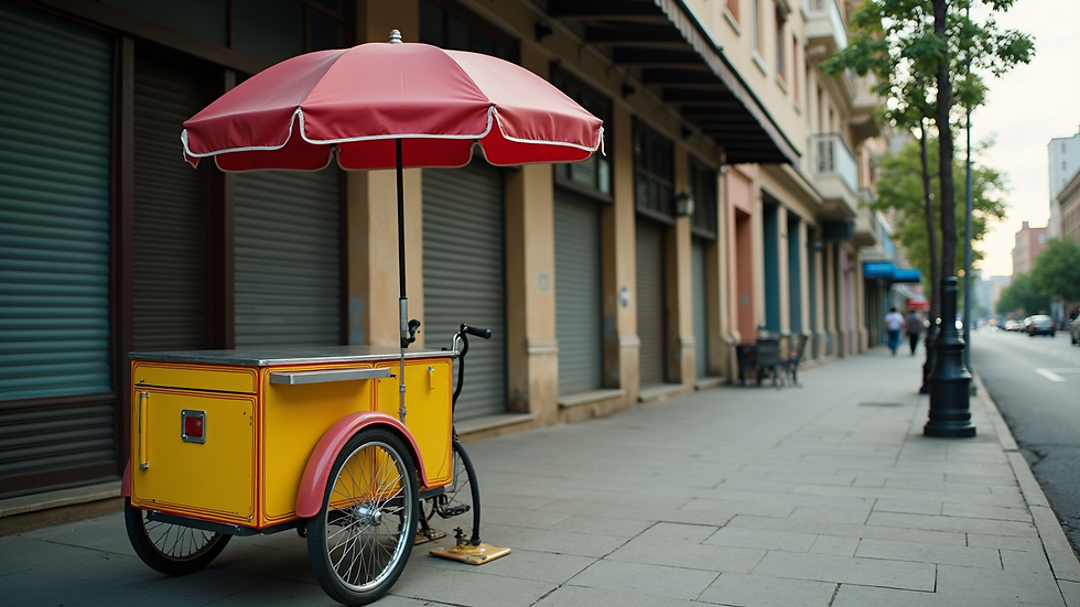 Eye-level view of a paletero cart left abandoned on a sidewalk