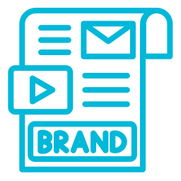 Branding and content strategy group icon showing brand identity, content writing, creatives and communication