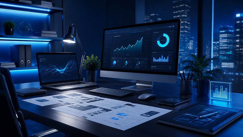 About iTechAxis digital agency workspace with marketing, website development and business growth visuals
