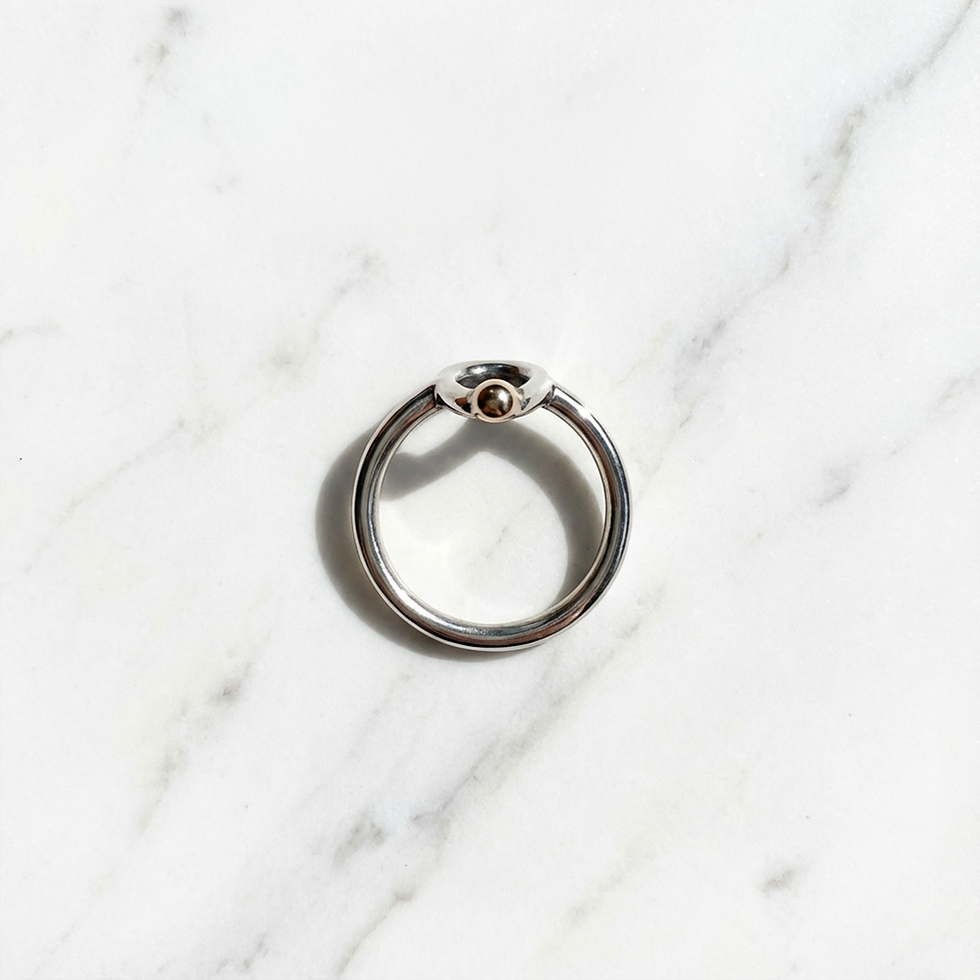 Thumbnail: Urbane Droplet silver ring with organic form and 9ct gold bead, item, handmade in New Zealand by Porini Design