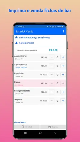Imprima e venda fichas de bar