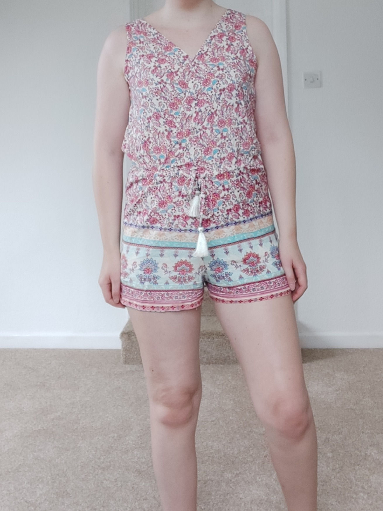 Lightweight Floral Print Tassel Playsuit