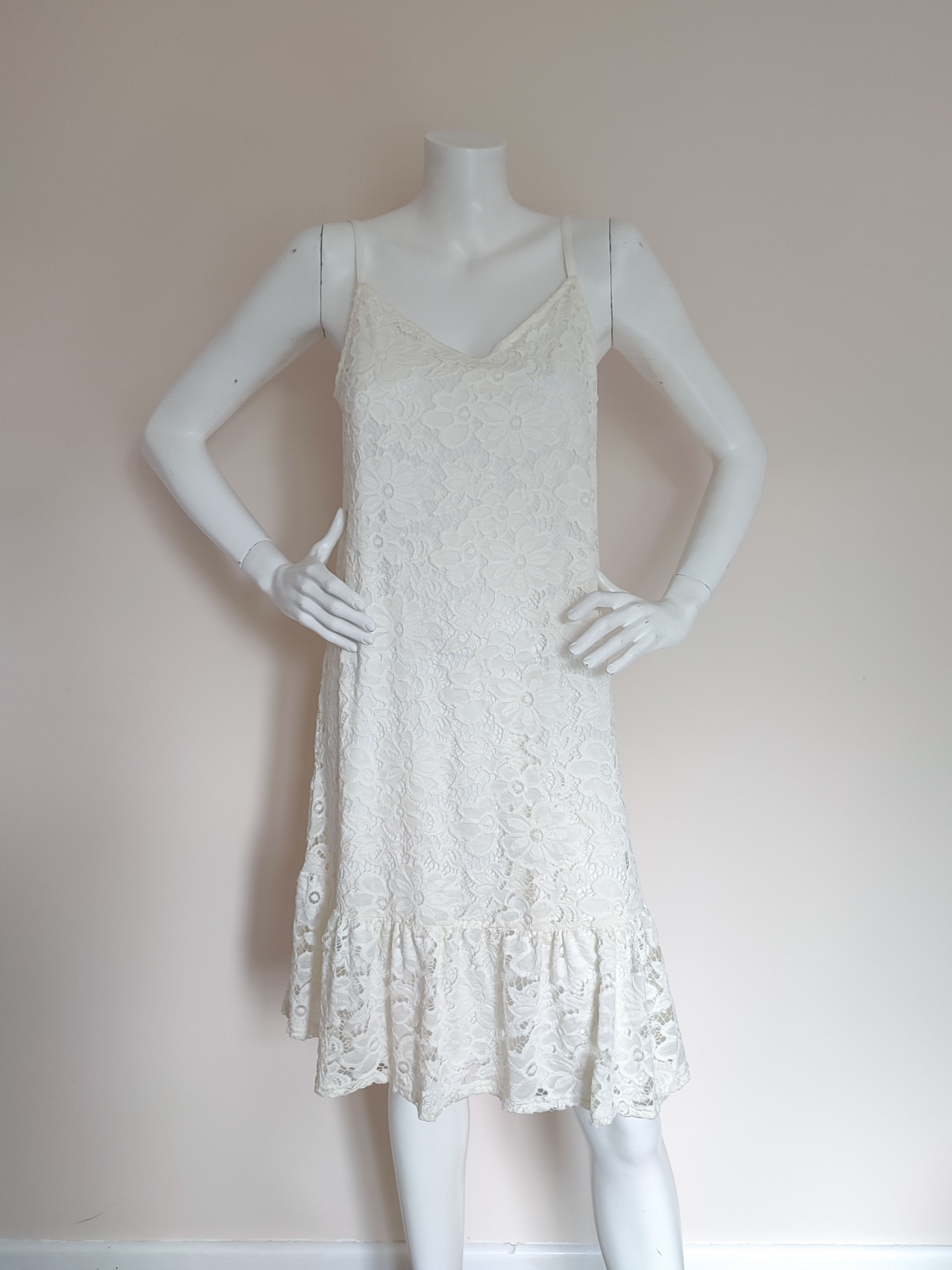 Evie Floral Cream Lace Strappy Midi Dress