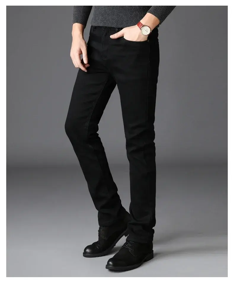 Thumbnail: Spring Autumn Men Classic Fashion Brand Jeans Homme Man Soft Stretch Black Biker