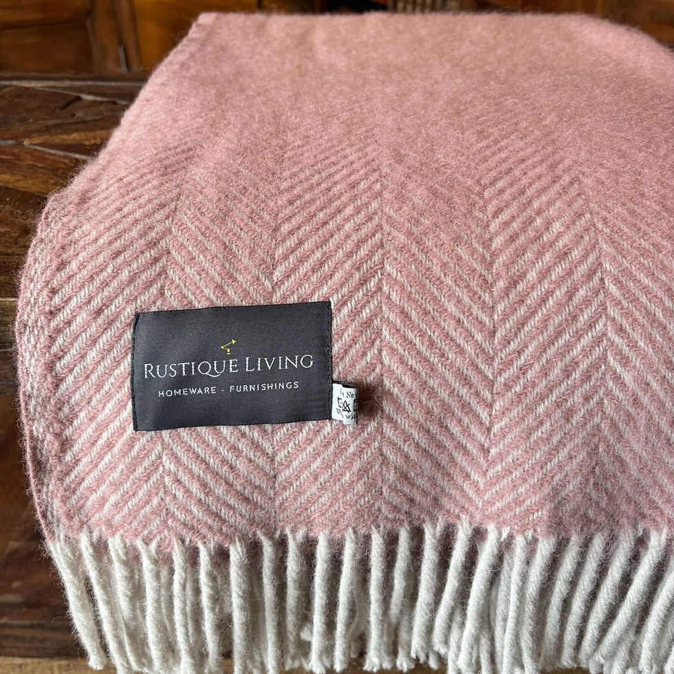 Thumbnail: Tweedmill Pure Wool Throw - Herringbone Dusky Pink and Pearl
