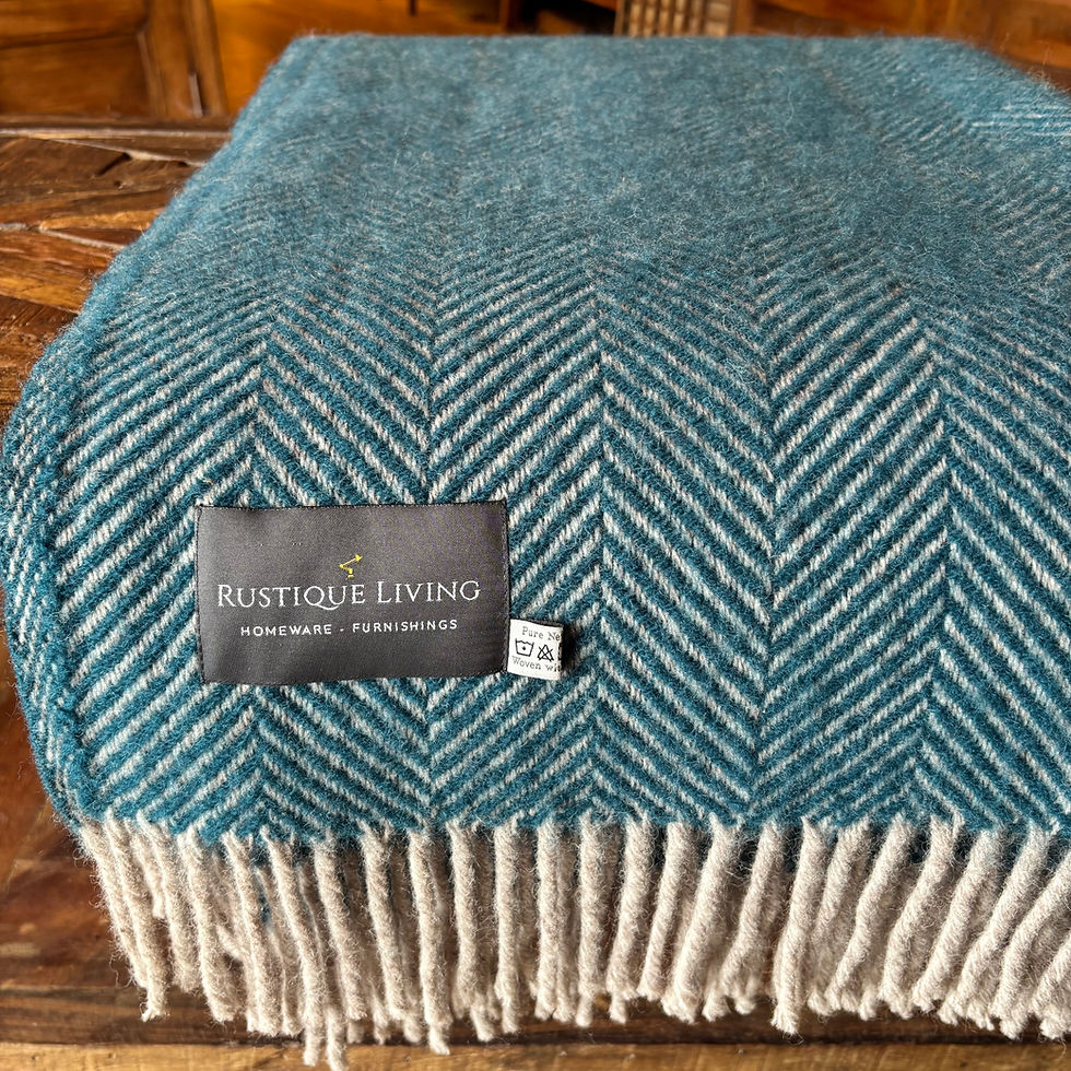 Thumbnail: Tweedmill Pure Wool Throw - Herringbone Teal and Hazel