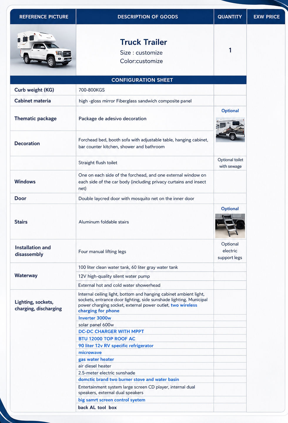 Constelattions slide on campers specifications