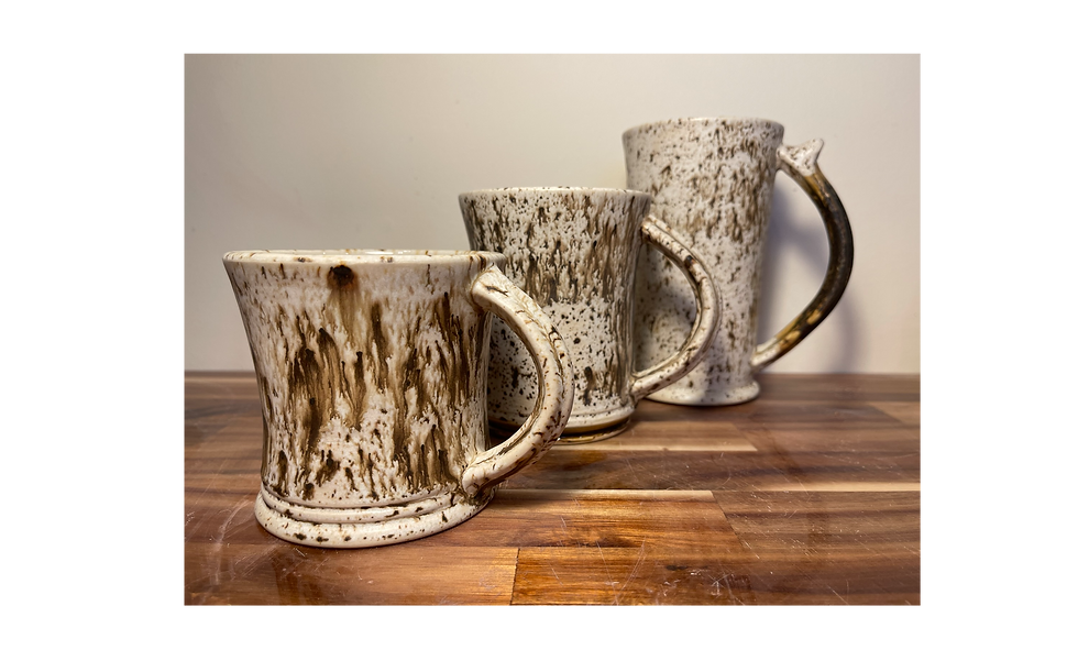 3 different size Mugs with Birch bark glaze
