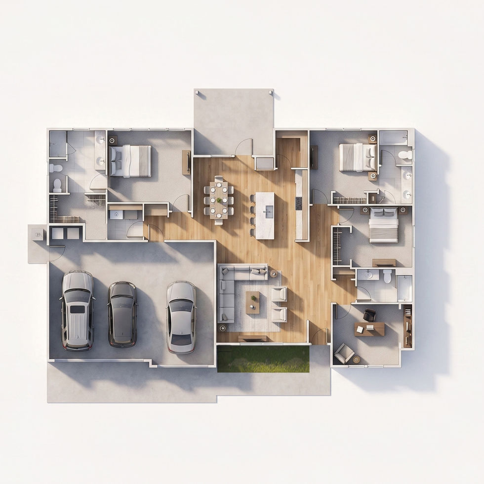 Photorealistic exterior rendering of a new home at 1110 Coal Gulch Drive in Fruita, Colorado.