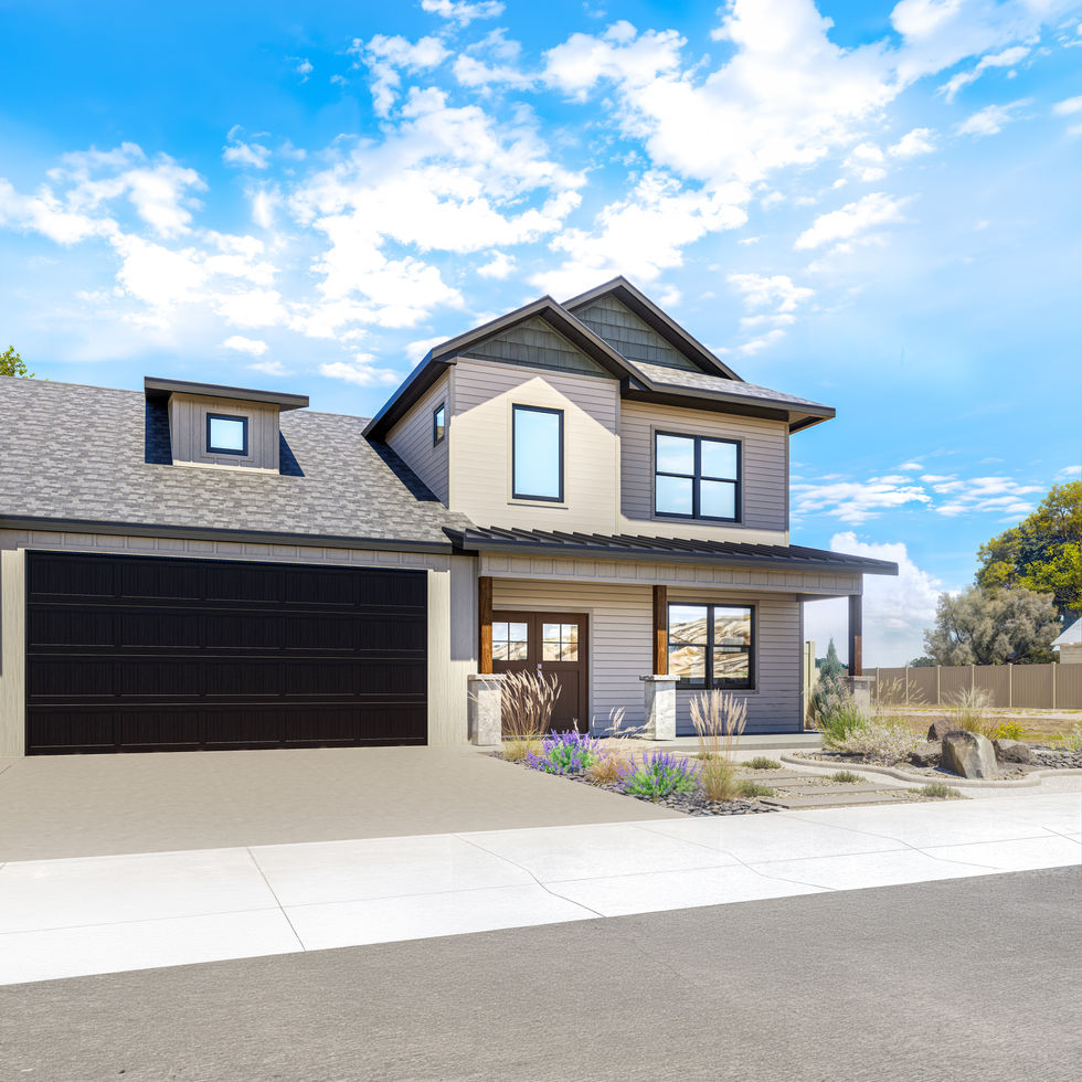 Photorealistic exterior rendering of 2358 Honeycrisp Drive, a new residential home in Grand Junction, Colorado.