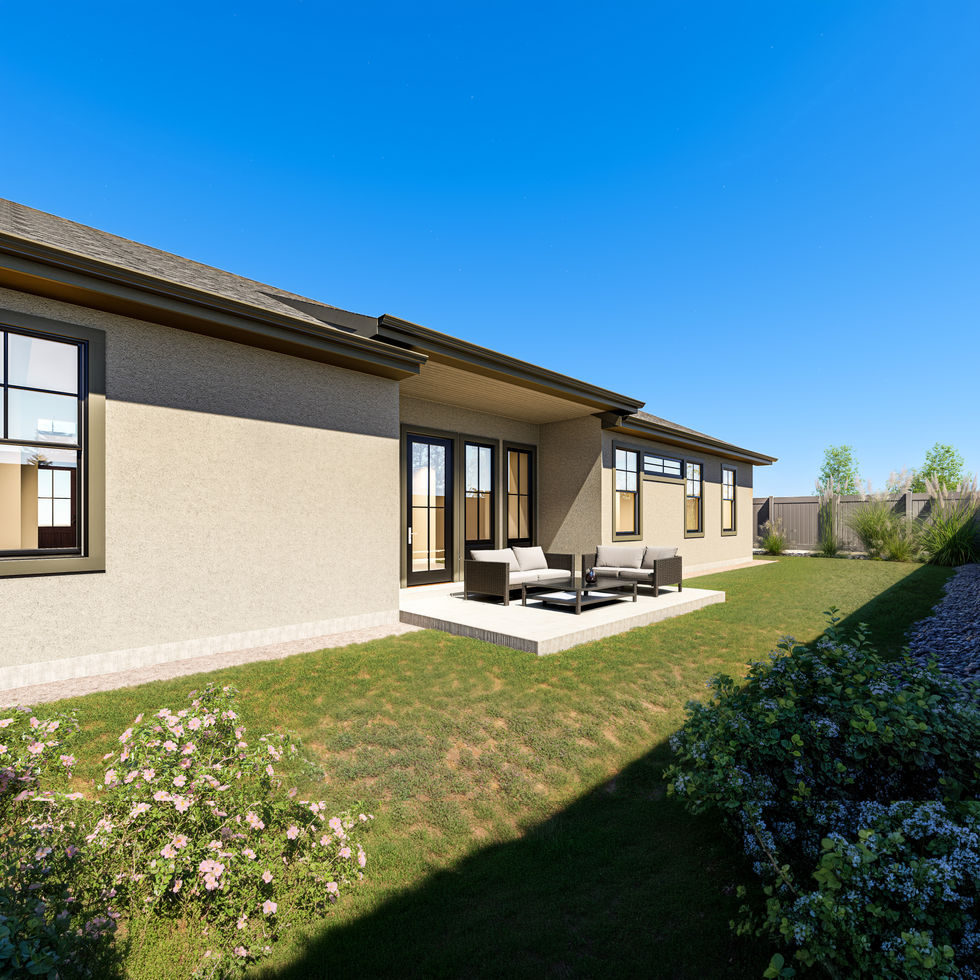 Photorealistic exterior rendering of a new home at 1110 Coal Gulch Drive in Fruita, Colorado.