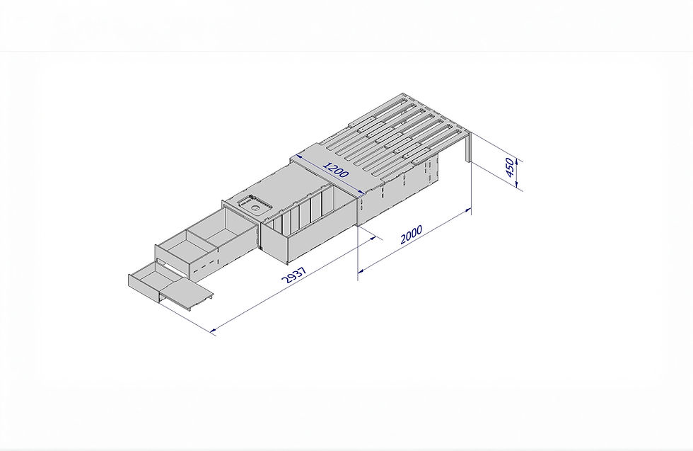 Miniatură: Camper box Arid, cu bucătarie și pat extensibil