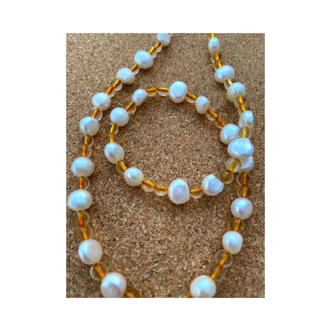 Citrine and Pearl choker necklace