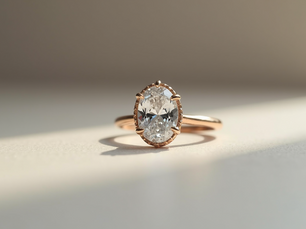 Close-up view of an oval diamond ring showcasing its elongated brilliance