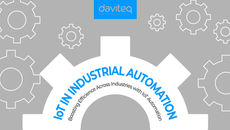 Gray gear background with "Daviteq" logo. Text reads: IoT in Industrial Automation, boosting efficiency across industries with IoT.