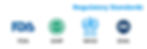 Logos of FDA, GMP, WHO, and EMA displayed under the bold text "Regulatory Standards" on a white background.