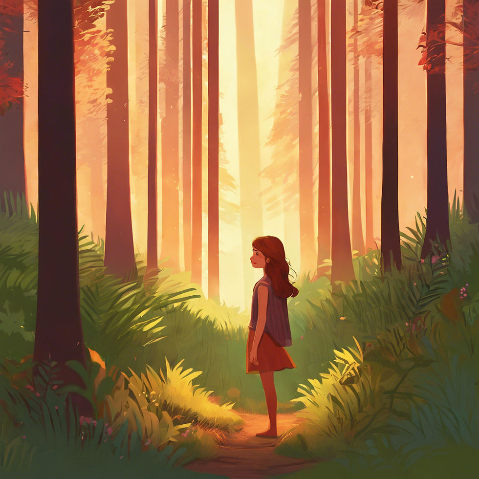 The forest was still and serene, the early morning light filtering through the branches, creating a mesmerizing play of shadows on the ground.