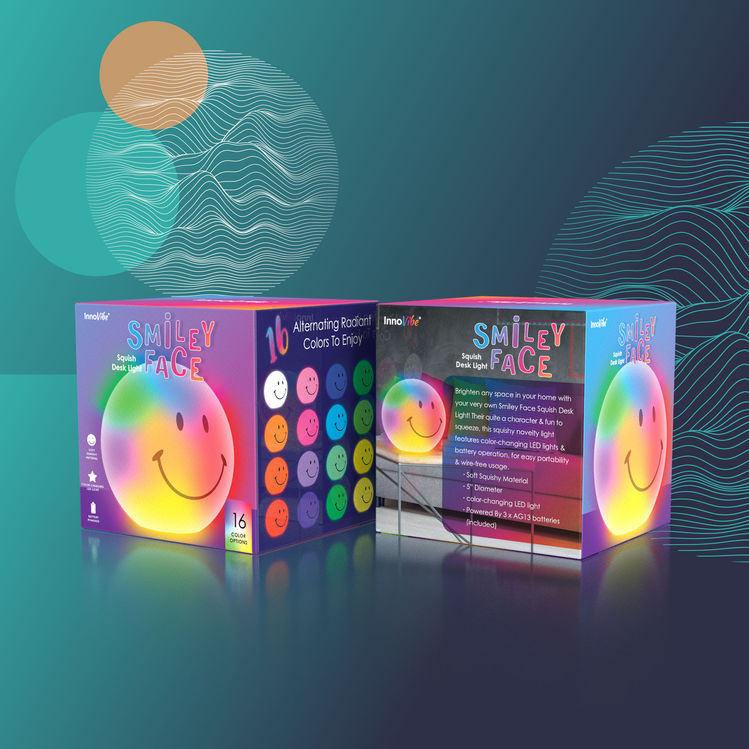 Smiley Face Squish Desk Light Packaging Design