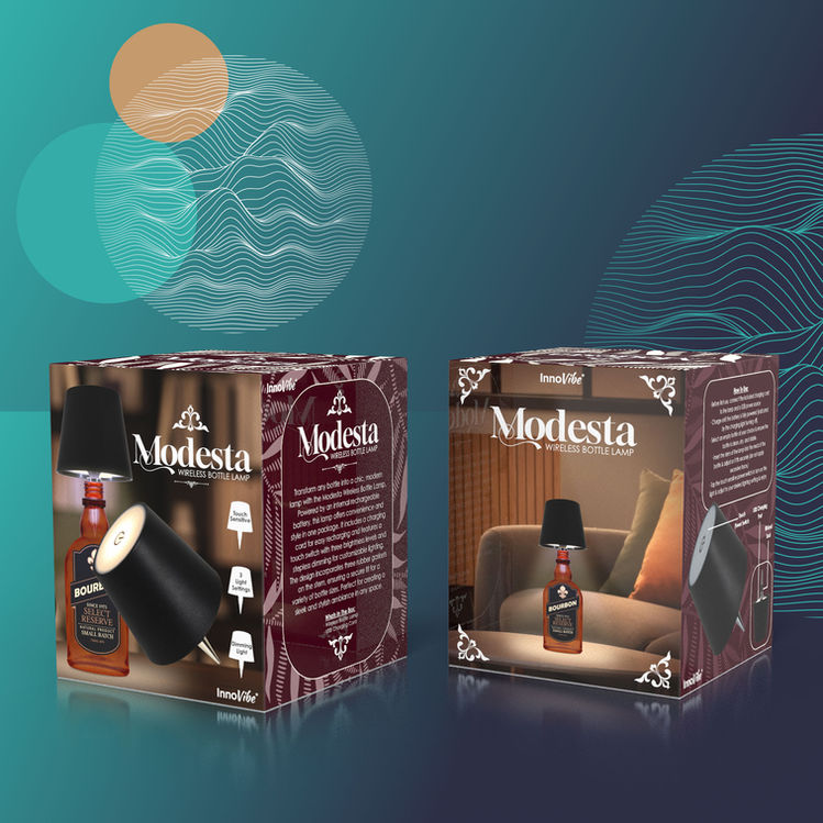 Modesta Wireless Bottle Lamp Packaging Design