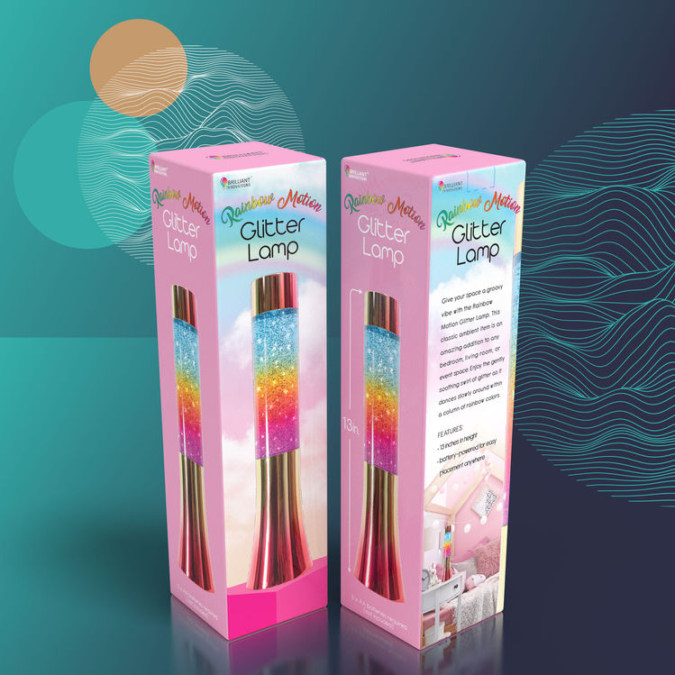 Rainbow Motion Glitter Lamp Packaging Design