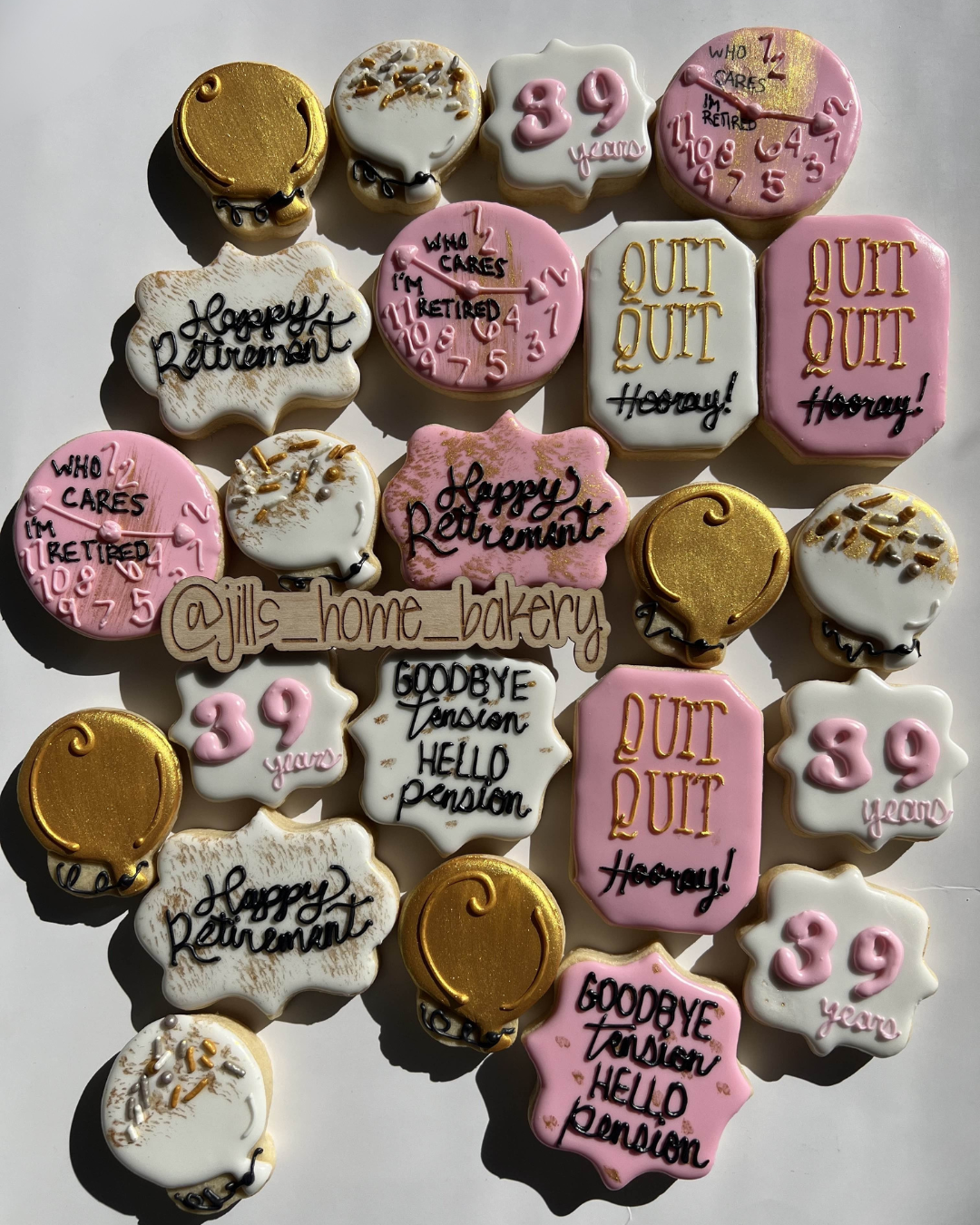 Pink & Gold Retirement Custom Sugar Cookies