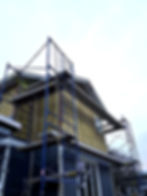 Home renovation project with scaffolding