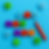 Colorful bottle caps on a blue background spell "SUN," "DOG," "CAT." A red marker is nearby. Bright, playful mood.
