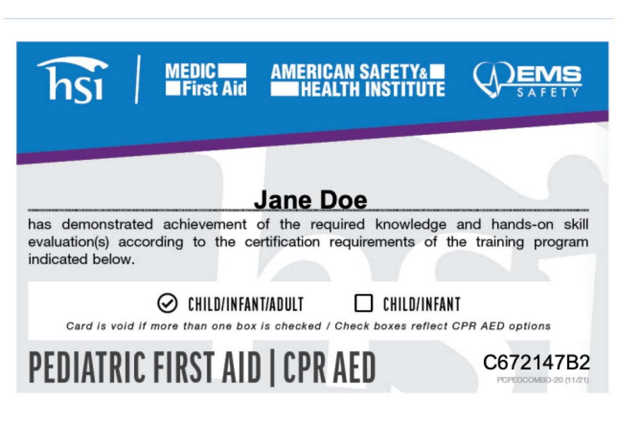 HSI CPR/AED & Basic First Aid Provider eCard