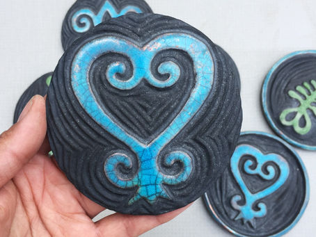 Sankofa Adinkra Symbol raku ceramic tile