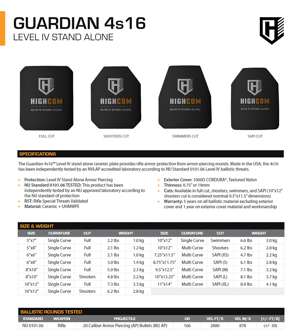 Thumbnail: Two Highcom 4S16 Multi Curve Level 4 Plates (Shooters or SAPI) (XS-XL) (6.2lbs)