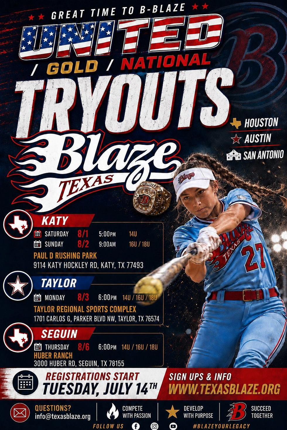 Blaze Tryouts 2026-27 flyer