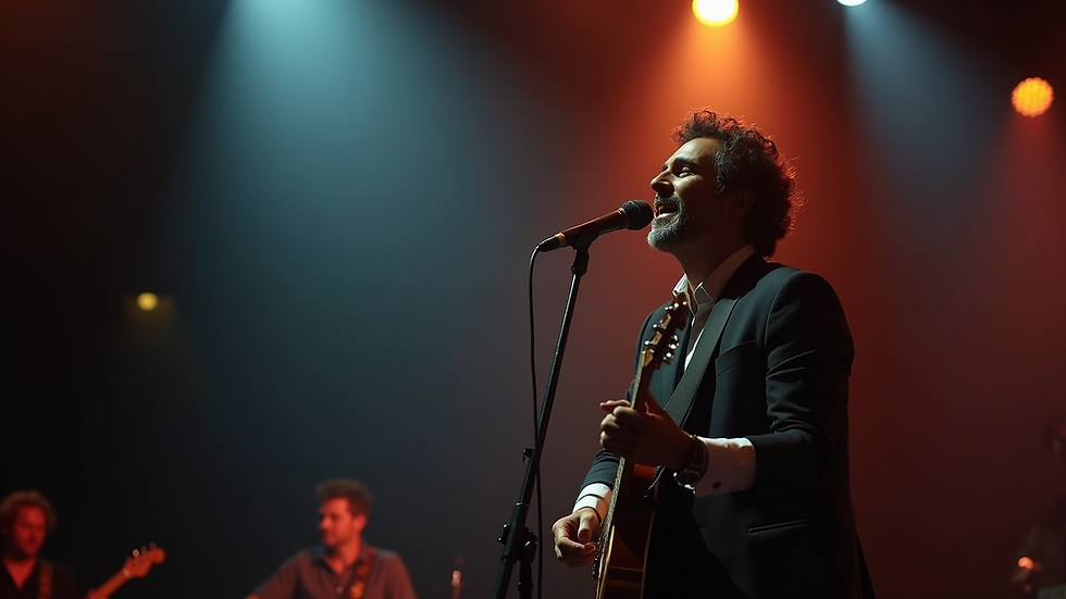 Eye-level view of Simone Di Giulio performing on stage