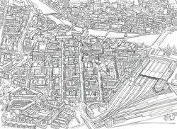 Stadtkarte von Hand gezeichnet von Luzern mit Fokus auf die Neustadt