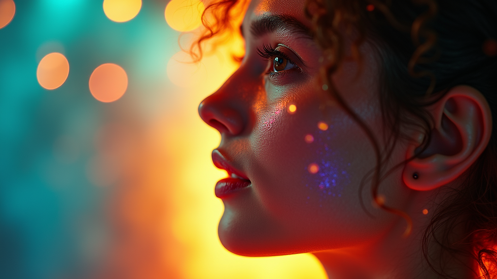 Close-up view of vibrant colors reflecting a person's aura
