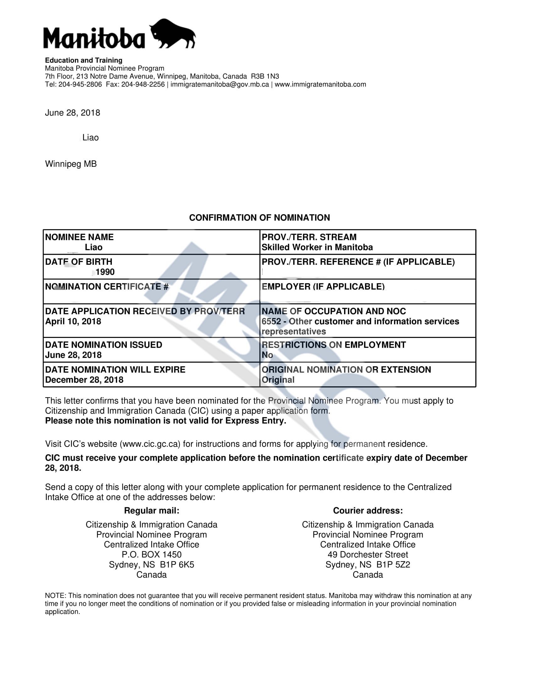 Confirmation of Nomina (Liao)