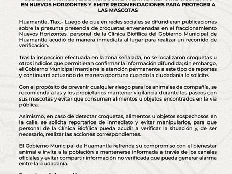 #GraphosCc #Tlx #Noticias #Municipios #Huamantla | GOBIERNO MUNICIPAL DE HUAMANTLA VERIFICA REPORTE CIUDADANO EN NUEVOS HORIZONTES Y EMITE RECOMENDACIONES PARA PROTEGER A LAS MASCOTAS