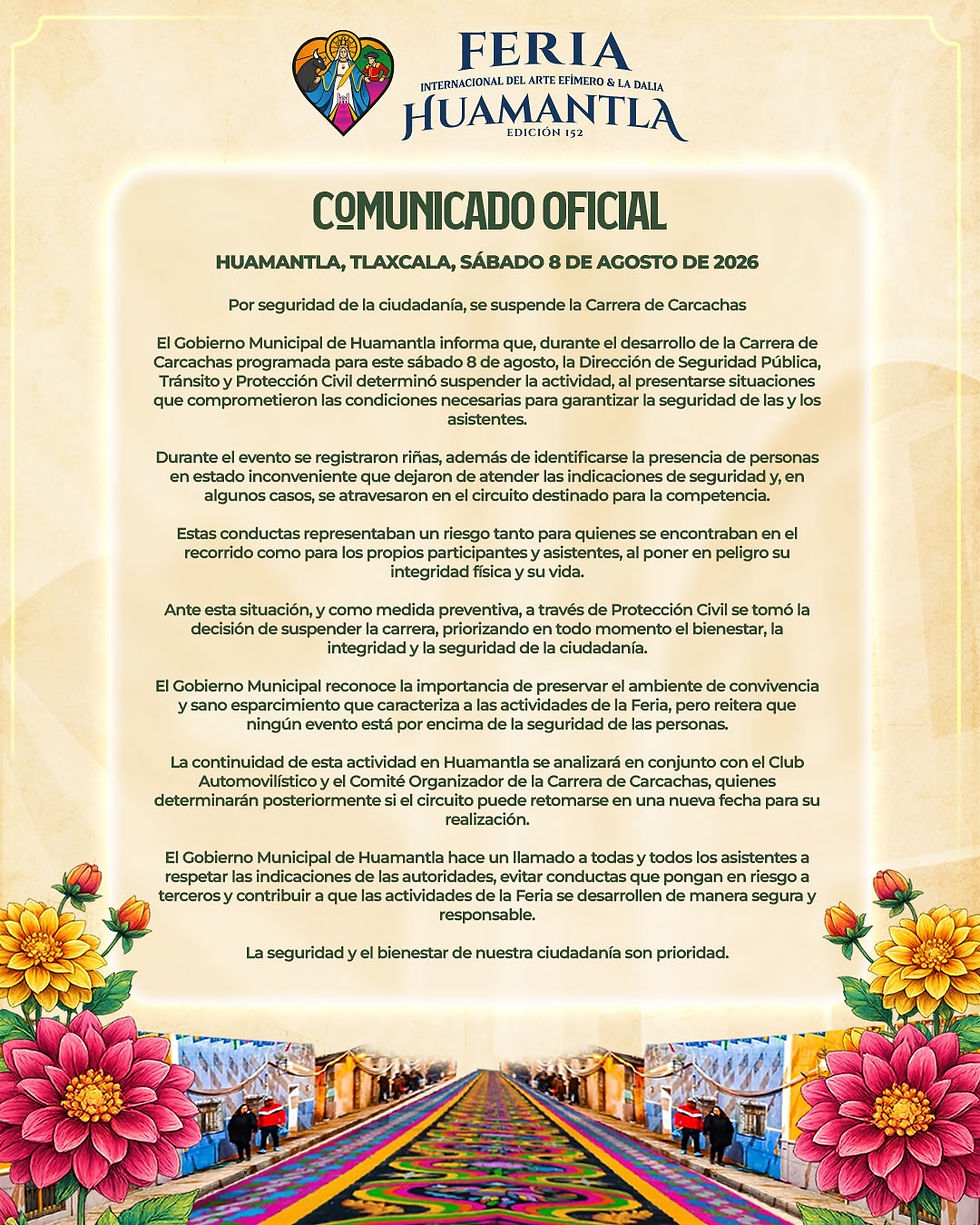 #GraphosCc #Tlx #Noticias #Municipios #Huamantla | Por seguridad de la ciudadanía, se suspendió la Carrera de Carcachas en Huamantla