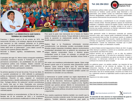 #GraphosCc #Tlx #Noticias #BarradeOpinión #Columna #Pensar, decir y hacer: responsabilidad de la 4T | Madero y la democracia que nunca termina de construirse. Por Vicente Morales Pérez by #AIGCcTlx