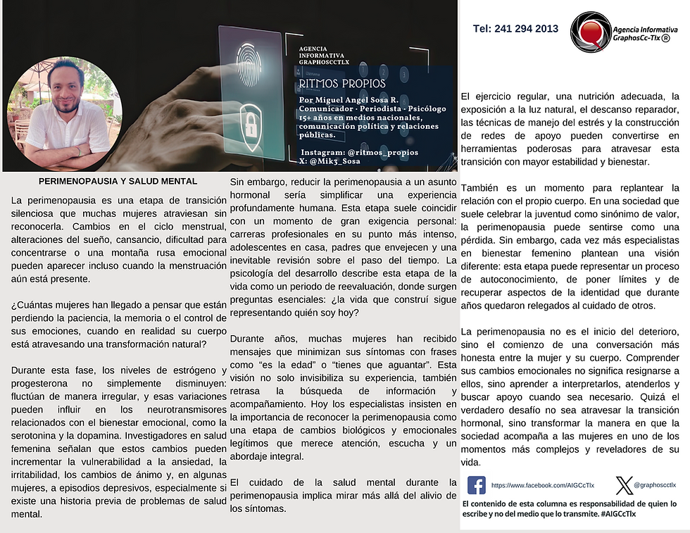#GraphosCc #Tlx #Noticias #BarradeOpinión #Columna #RitmosPropios | PERIMENOPAUSIA Y SALUD MENTAL. Por Miguel Ángel Sosa by #AIGCcTlx