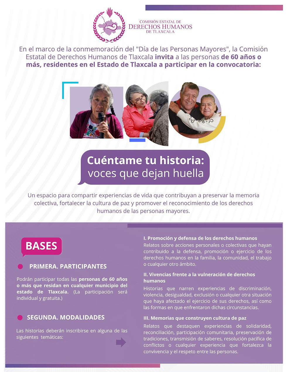 #GraphosCc #Tlx #Noticias | Convoca CEDHT a personas mayores a participar en la convocatoria “Cuéntame tu historia: voces que dejan huella”