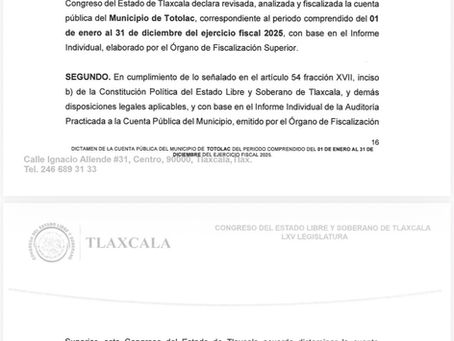 #GraphosCc #Tlx #Noticias #Municipios #Totolac | Congreso de Tlaxcala aprueba Cuenta Pública 2025 del municipio de Totolac