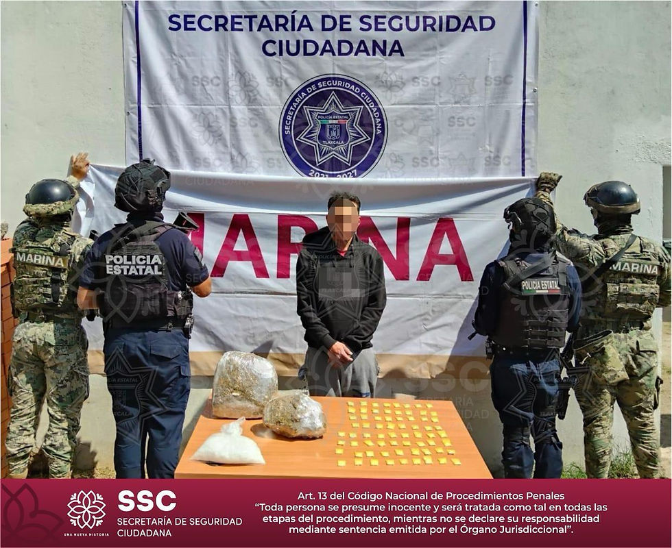 #GraphosCc #Tlx #Noticias #GobTlax | DETIENEN SECRETARÍA DE SEGURIDAD CIUDADANA Y MARINA A SUJETO POR DELITOS CONTRA LA SALUD EN ZACATELCO
• Se le aseguraron diversas dosis de narcóticos.