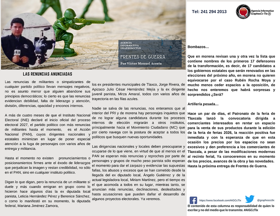 #GraphosCc #Tlx #Noticias #BarradeOpinión #Columna #FrentesdeGuerra | Las renuncias anunciadas. Por Victor Manuel Acosta by #AIGCcTlx