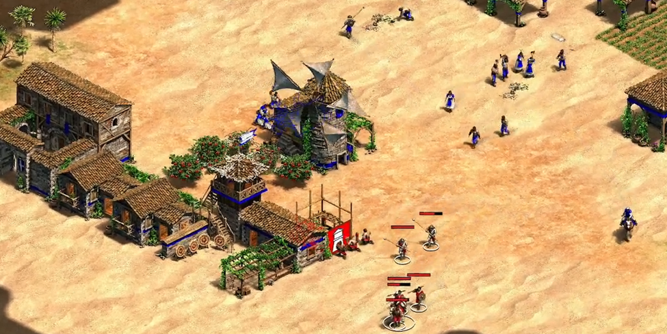 Lyx (red) places a tower to disrupt Lewis' (blue) foragers