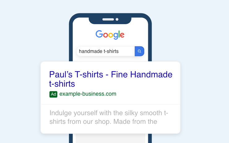 Paul's T-shirts Google search result: Fine Handmade t-shirts, example-business.com