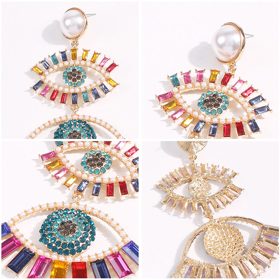 Thumbnail: LRJ EARRINGS | Paris | GOLD PLATED | Trendy Multicolor Bold Turkish Eye