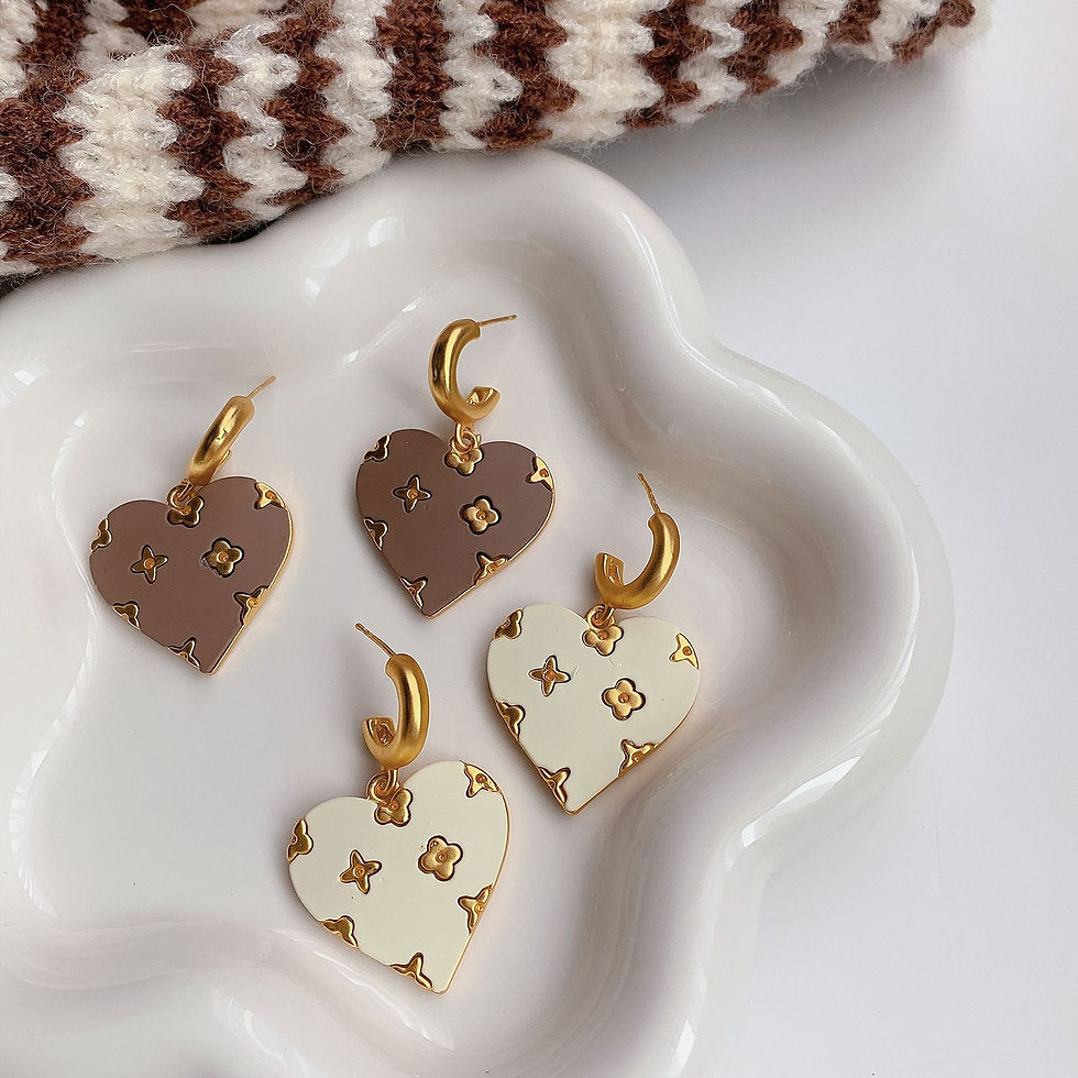 Thumbnail: LRJ EARRINGS | Ella | CHOCOLATE Color Heart Dangle Studs